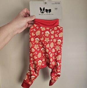 Milo & Stella Christmas Red Gingerbread Holiday Dog Stretchy Pajamas Size S New